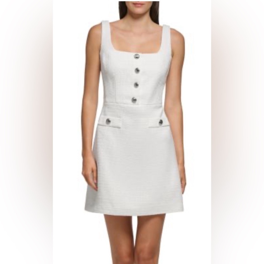 Karl Lagerfeld Cream Tweed Mini Dress with Gold Buttons 4